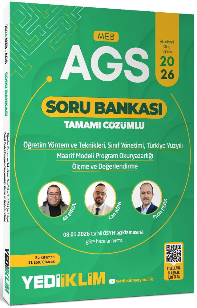 Yediiklim  Yayınları 2026 MEB-AGS ÖYT, SINIF YÖNETİMİ, TYMM, PROGRAM OKURYAZARLIĞI, ÖLÇME VE DEĞERLENDİRME TAMAMI ÇÖZÜMLÜ SORU B