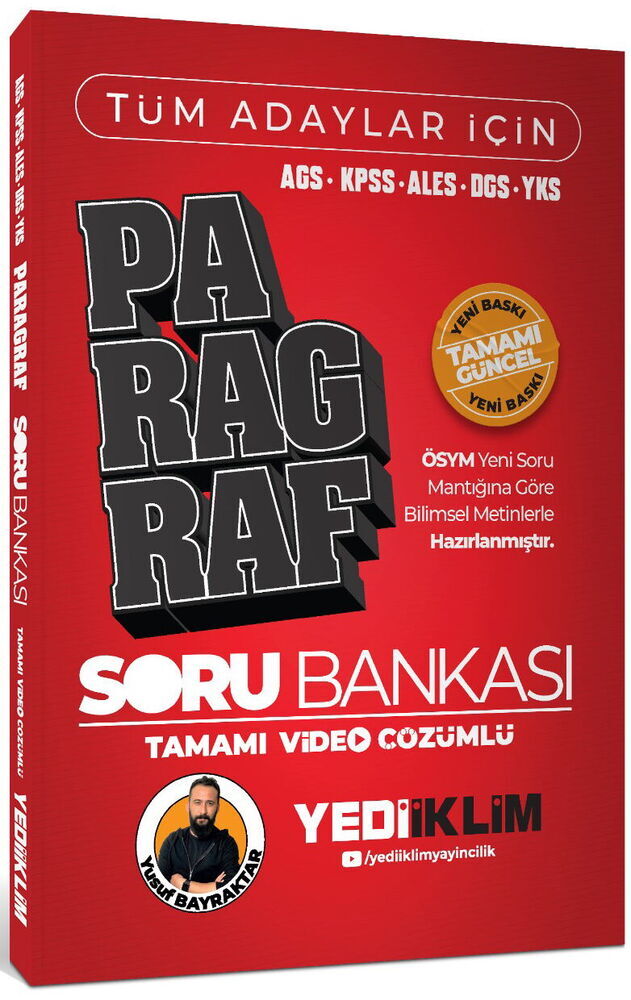 Yediiklim 2026 Tüm Adaylar İçin KPSS -AGS - ALES - DGS - YKS Tamamı Video Çözümlü Paragraf Soru Bankası
