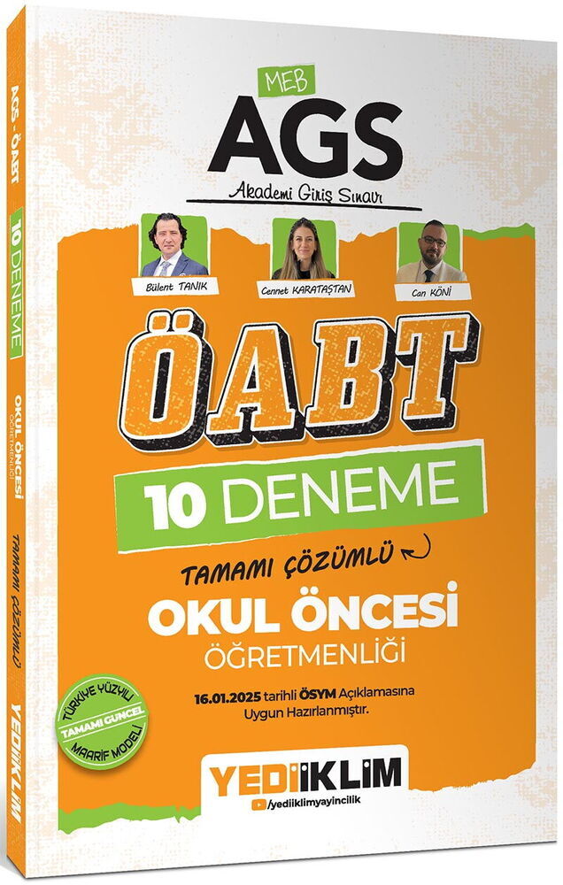 Yediiklim Yayınları 2025 MEB AGS ÖABT Okul Öncesi Öğretmenliği Tamamı Çözümlü 10 Deneme