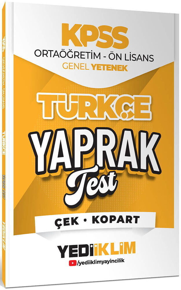 YEDİİKLİM YAYINLARI 2026 KPSS ORTAÖĞRETİM-ÖNLİSANS TÜRKÇE ÇEK KOPART YAPRAK TEST