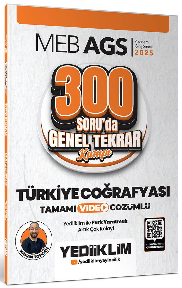 Yediiklim Yayınları 2025 MEB AGS Türkiye Coğrafyası 300 Soruda Tamamı Video Çözümlü Genel Tekrar Kampı