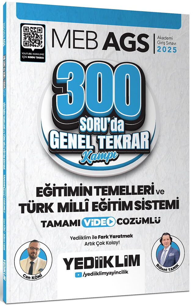 Yediiklim Yayınları 2025 MEB AGS Eğitimin Temelleri ve Türk Milli Eğitim Sistemi 300 Soruda Tamamı Video Çözümlü Genel Tekrar Ka