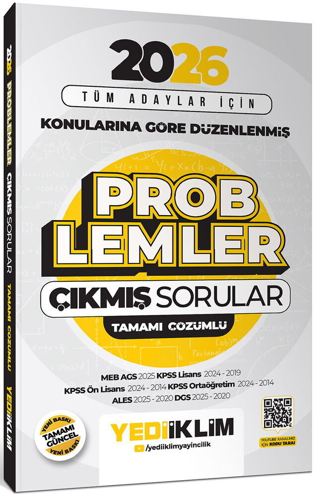 Yediiklim Yayınları 2026 Tüm Adaylar İçin Problemler Konularına Göre Düzenlenmiş Tamamı Çözümlü Çıkmış Sorular