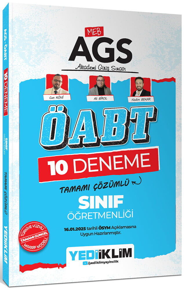 Yediiklim Yayınları 2025 MEB AGS ÖABT Sınıf Öğretmenliği Tamamı Çözümlü 10 Deneme Sınavı