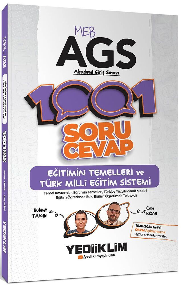 Yediiklim Yayınları MEB AGS Eğitimin Temelleri ve Türk Milli Eğitim Sistemi 1001 Soru Cevap