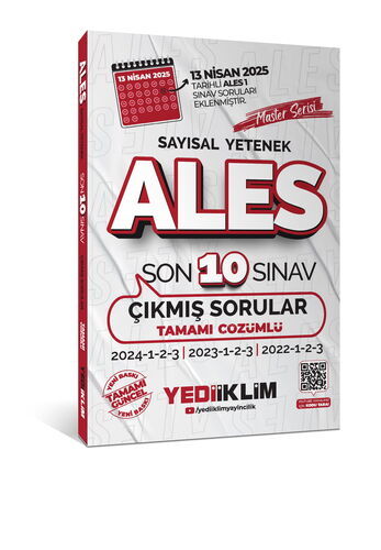 Yediiklim Yayınları ALES Master Serisi Sayısal Yetenek Tamamı Çözümlü Son 10 Sınav Çıkmış Sorular(13 Nisan 2025 Ales-1 Ekli)