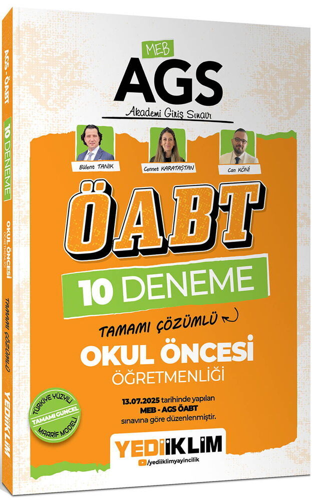 Yediiklim Yayınları AGS ÖABT Okul Öncesi Öğretmenliği Tamamı Çözümlü 10 Deneme Sınavı