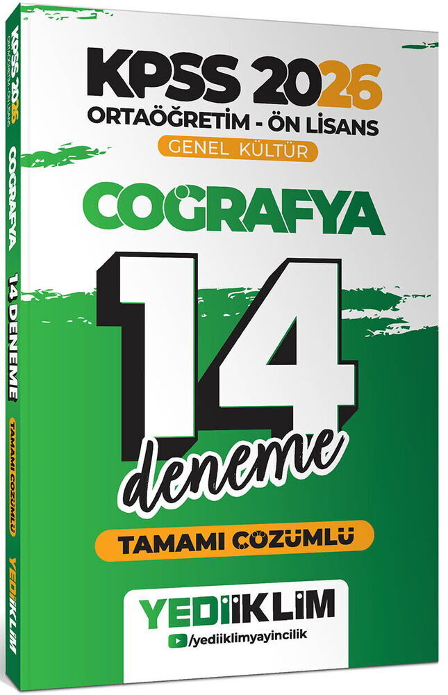 Yediiklim Yayınları 2026 KPSS Ortaöğretim Ön Lisans Genel Kültür Coğrafya Tamamı Çözümlü 14 Deneme