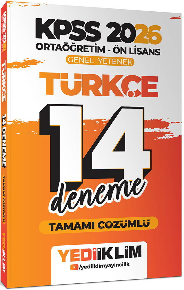 Yediiklim Yayınları 2026 KPSS Ortaöğretim Ön Lisans Genel Yetenek Türkçe Tamamı Çözümlü 14 Deneme