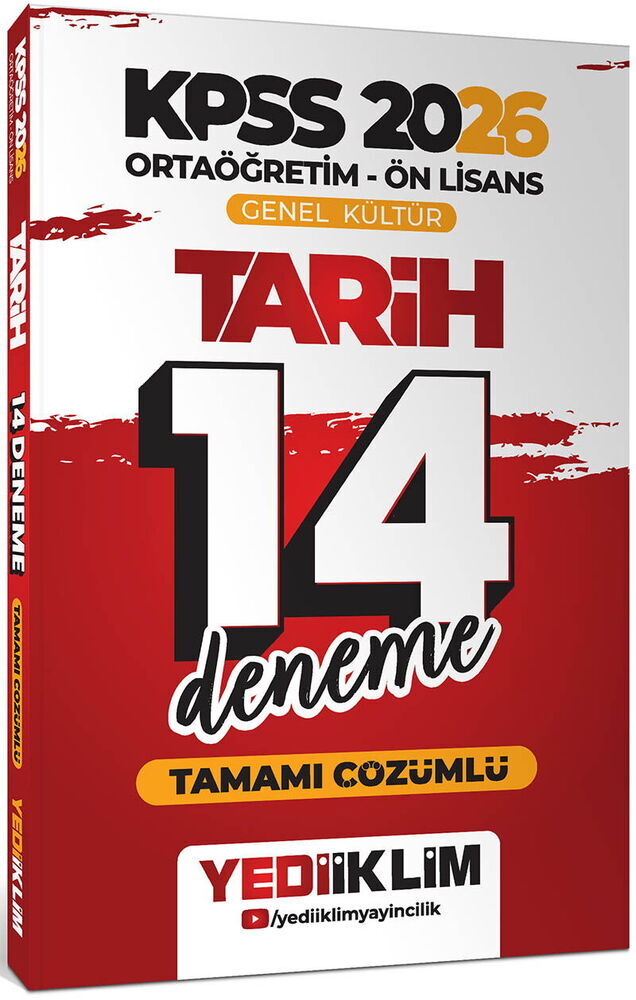 Yediiklim Yayınları 2026 KPSS Ortaöğretim Ön Lisans Genel Kültür Tarih Tamamı Çözümlü 14 Deneme