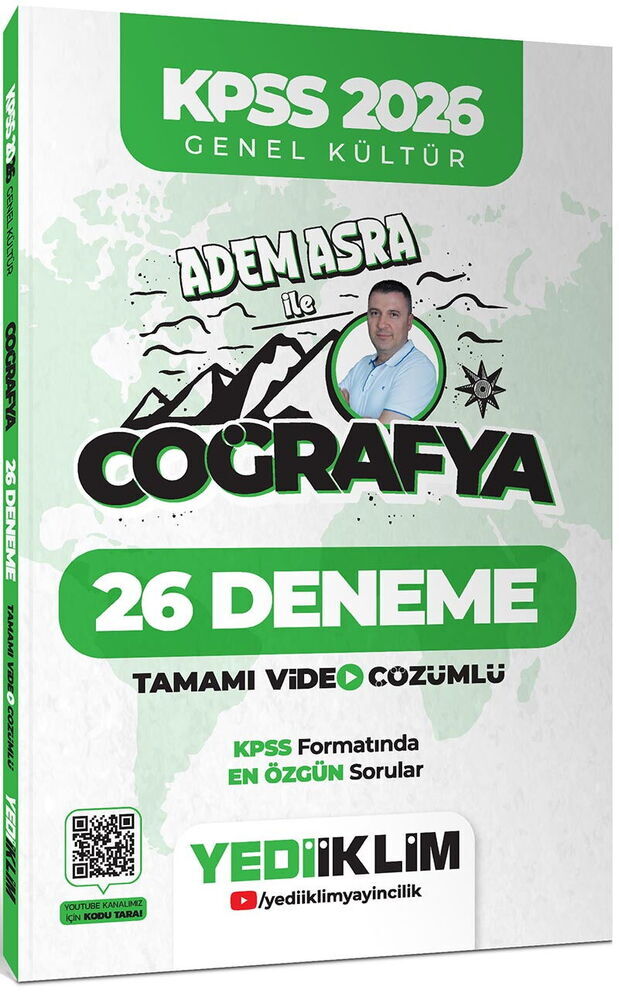 Yediiklim Yayınları KPSS 2026 Genel Kültür Adem Asra ile Coğrafya Tamamı Video Çözümlü 26 Deneme