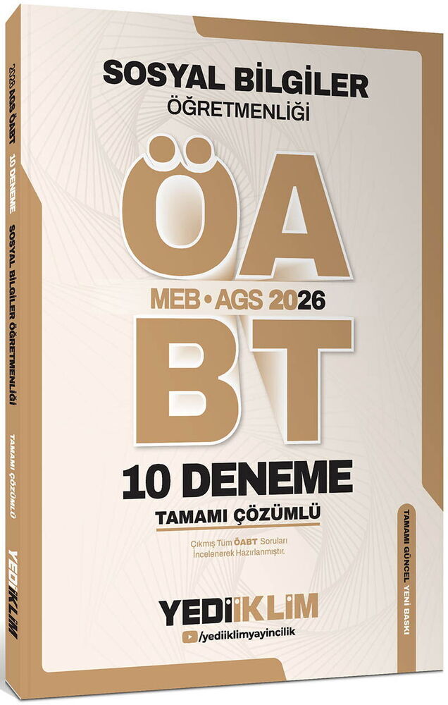 Yediiklim Yayınları AGS ÖABT Sosyal Bilgiler Öğretmenliği Tamamı Çözümlü 10 Deneme Sınavı