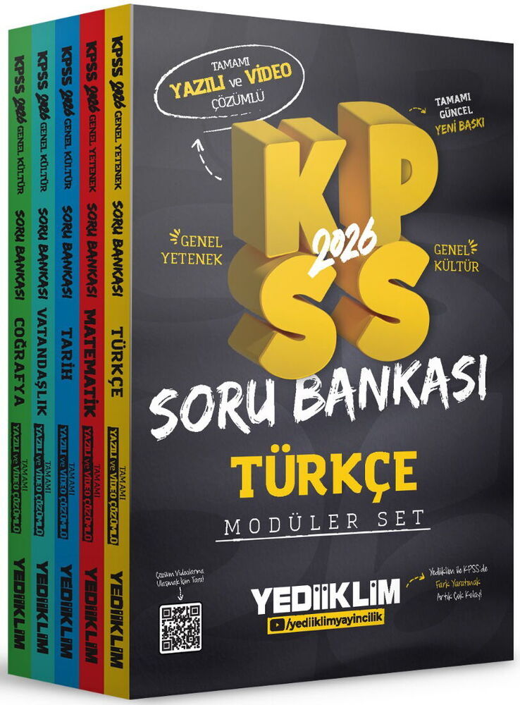 Yediiklim Yayınları 2026 KPSS Genel Yetenek Genel Kültür Tamamı Hem Yazılı Hem Video Çözümlü Modüler Set Soru Bankası (5 Kitap) 