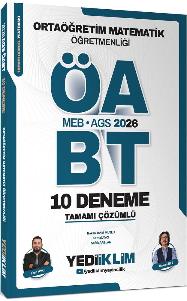 Yediiklim Yayınları MEB AGS ÖABT 2026 Ortaöğretim Matematik Öğretmenliği Tamamı Çözümlü 10 Deneme