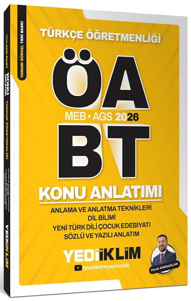 Yediiklim Yayınları 2026 MEB AGS ÖABT Türkçe Öğretmenliği Anlama ve Anlatma Teknikleri Dil Bilimi Yeni Türk Dili Çocuk Edebiyatı