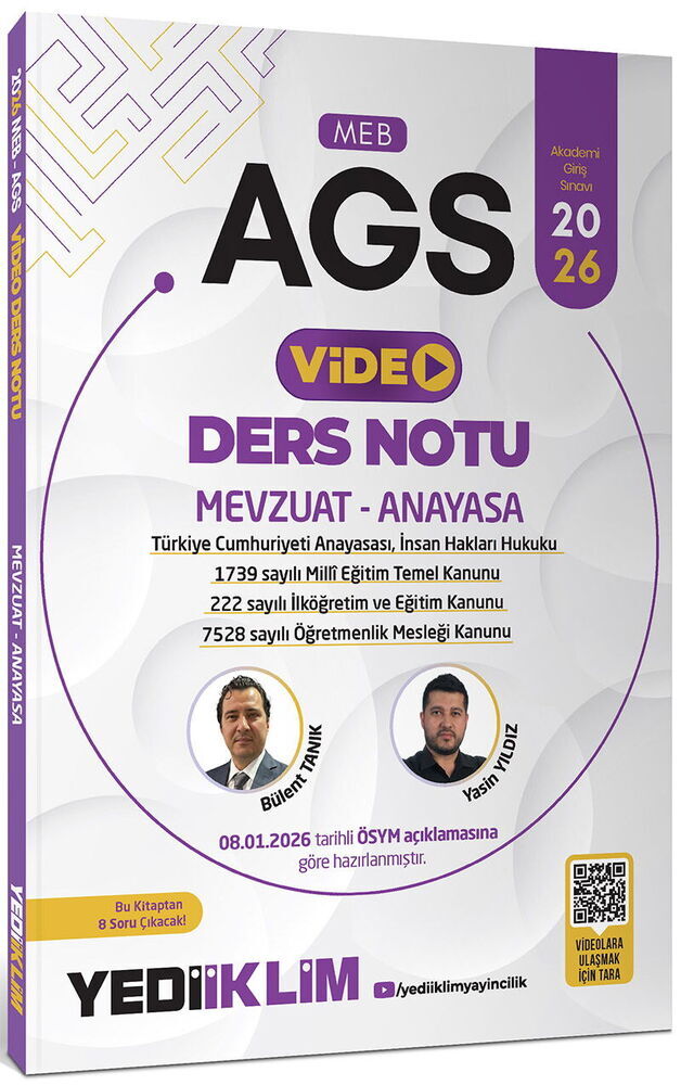 Yediiklim  Yayınları 2026 MEB-AGS MEVZUAT VE ANAYASA VIDEO ANLATIMLI DERS NOTU