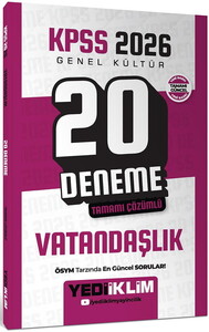 Yediiklim Yayınları KPSS 2026 Genel Kültür Vatandaşlık Tamamı Çözümlü 20 Deneme