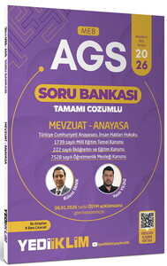 Yediiklim  Yayınları 2026 MEB-AGS MEVZUAT – ANAYASA TAMAMI ÇÖZÜMLÜ SORU BANKASI