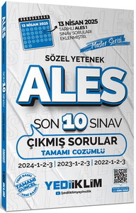 Yediiklim Yayınları ALES Master Serisi Sözel Yetenek Tamamı Çözümlü Son 10 Sınav Çıkmış Sorular (13 Nisan 2025 Ales-1 Ekli)