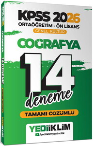 Yediiklim Yayınları 2026 KPSS Ortaöğretim Ön Lisans Genel Kültür Coğrafya Tamamı Çözümlü 14 Deneme