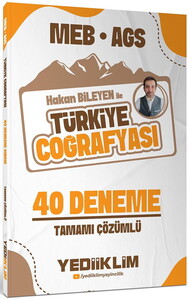 Yediiklim Yayınları MEB AGS Hakan Bileyen ile Türkiye Coğrafyası Tamamı Çözümlü 40 Deneme Sınavı